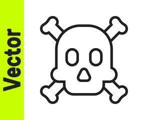 Black line Bones and skull as a sign of toxicity warning icon isolated on white background. Vector