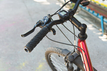 speedometer mounted on a bicycle handlebar