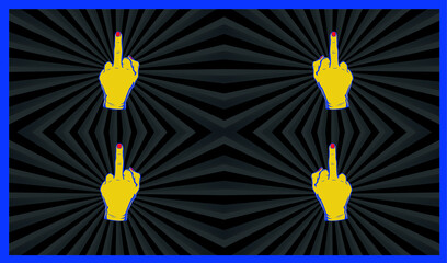 the hand shows the middle finger with a red nail. fuck a pop art illustration with a black bubble.