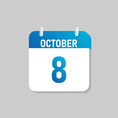 White daily calendar Icon October in a Flat Design style. Easy to edit Isolated vector Illustration.