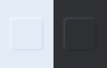 Square buttons for mobile app in modern neumorphic trend style. UI, UX set. Light and dark mode. Geometric buttons in neumorphism style. Graphic elements in skeuomorph design. 3d Vector illustration