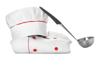 Chef's uniform with ladle on white background