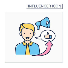 Influencer marketing color icon. Promote products or services through influencers.Marketing in social media. Blogging concept. Isolated vector illustration