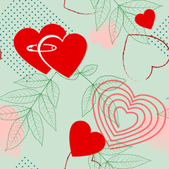Seamless pattern with different hearts. Valentine's Day. Illustration for decorating holiday materials for Valentine's Day.