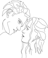 Obraz na płótnie Canvas one line drawing minimalist couple kissing face illustration in line art style