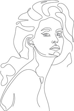 recommend clip art: minimalist one line drawing woman face illustration in line art style