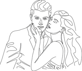 one line drawing minimalist couple kissing face illustration in line art style