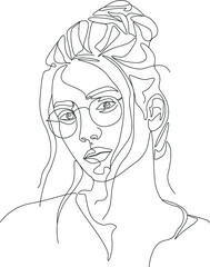 minimalist one line drawing woman face illustration in line art style