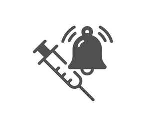 Vaccine announcement simple icon. Vaccination syringe with bell sign. Jab symbol. Classic flat style. Quality design element. Simple vaccine announcement icon. Vector