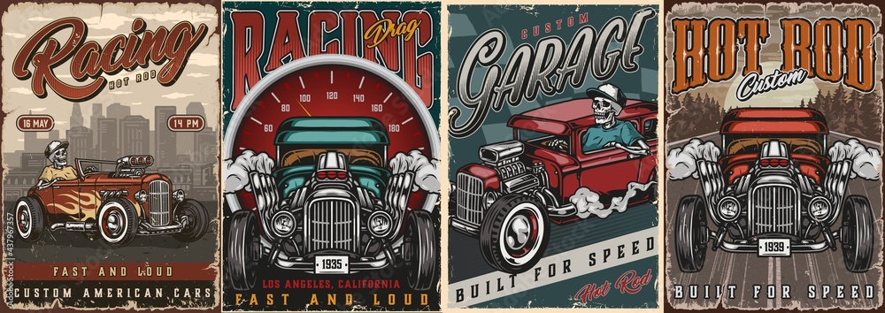 Poster Custom cars vintage colorful posters