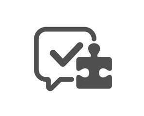 Puzzle simple icon. Jigsaw piece with chat bubble sign. Business challenge symbol. Classic flat style. Quality design element. Simple puzzle icon. Vector