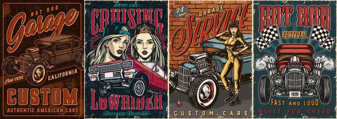 Custom cars vintage posters