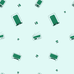 a pattern with devices on a green background