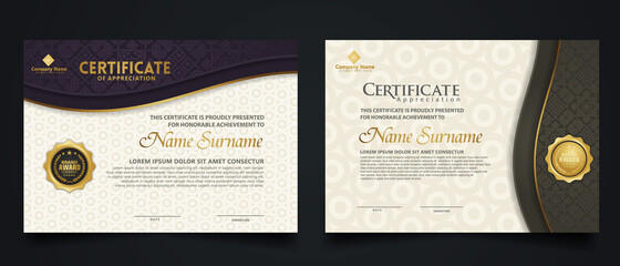 Luxury certificate template with elegant corner frame and realistic texture pattern, diploma Vector illustration - obrazy, fototapety, plakaty