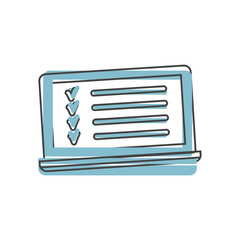 Vector laptop screen icon and checklist on cartoon style on white isolated background.
