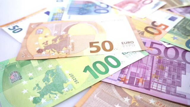 Bargeld Euro Geldscheine Anlage - Banknoten Kamerafahrt