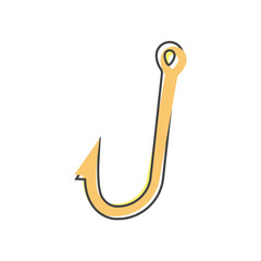  Fish hook vector on cartoon style on white isolated background.