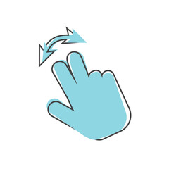 Vector icon hand presses clicks on the button on white isolated background.