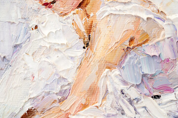 Fototapeta premium .Embossed pasty oil paints and reliefs. Primary colors: grey, white, brown. Abstract art. Mix of paints.