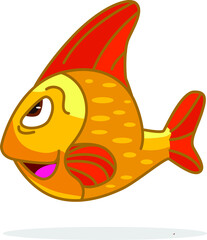 Yellow character cute cartoon colorful fish, vector illustration isolated on white background