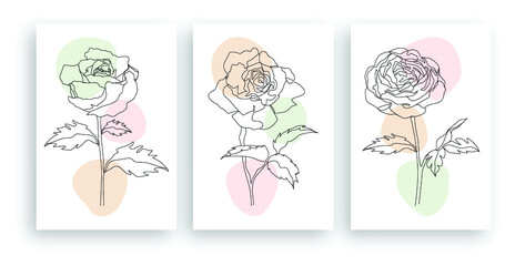 minimalist line art flower illustration with abstract leaves poster design set
