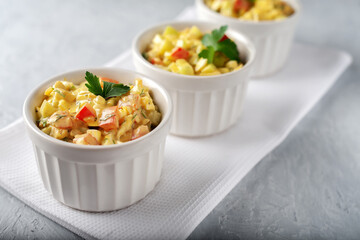 Fresh vegetable salad dressed with sour cream. Diet food