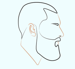 Silhouette of a male head. Flat illustration of face. Head icon. Male face avatar. Linear head. Bearded guy.