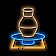 vase on pottery wheel neon light sign vector. Glowing bright icon vase on pottery wheel sign. transparent symbol illustration