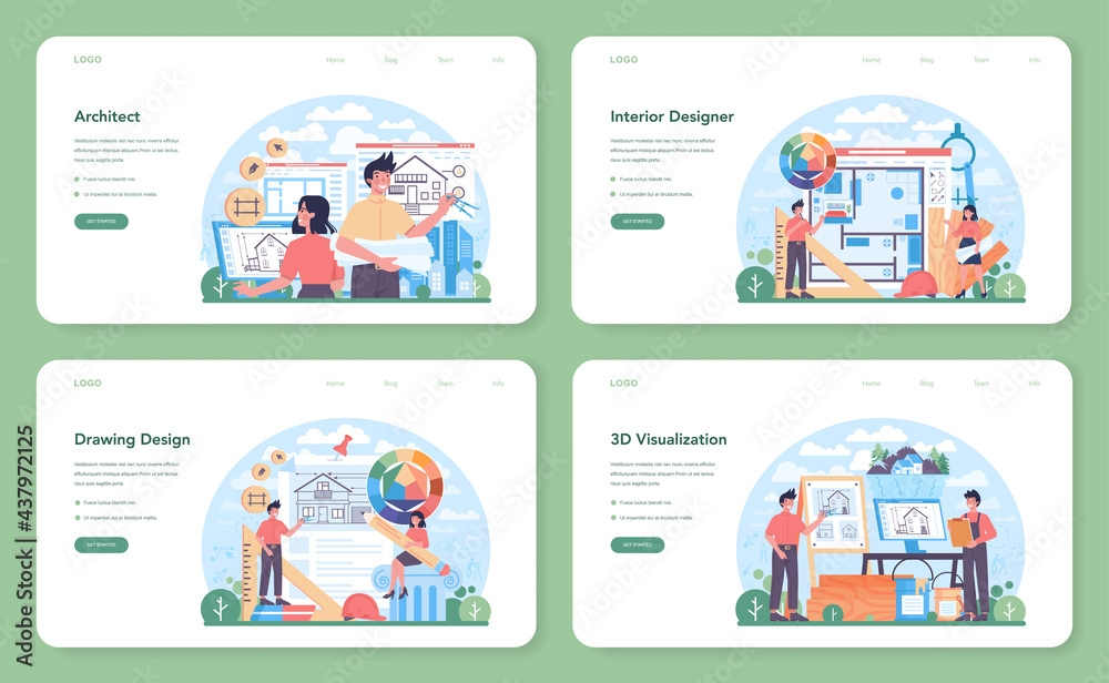 Poster architecture web banner or landing page set. idea of building project