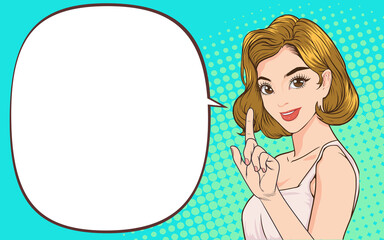 woman pointing with copy space