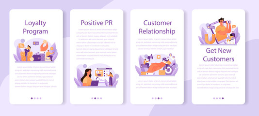 Customer relationship mobile application banner set. Commercial program