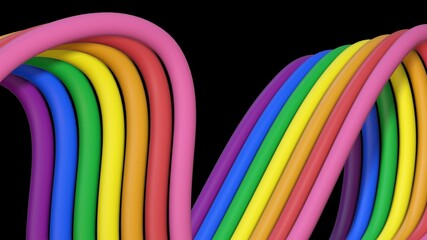 Colorful 3d lines in colors of LGBTQ flag. Pride month theme 3d illustration