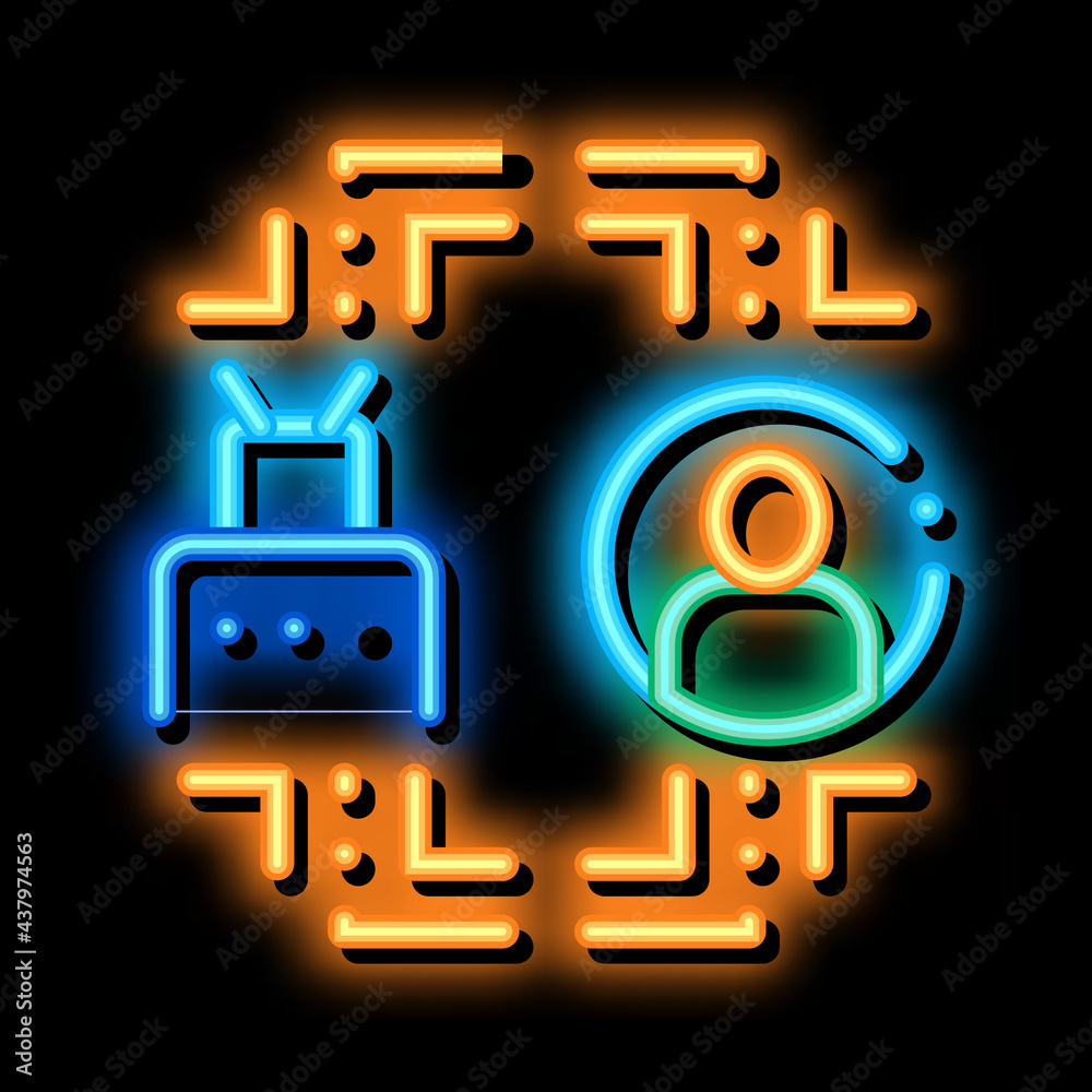 Sticker human automation in robot neon light sign vector. Glowing bright icon human automation in robot sign. transparent symbol illustration