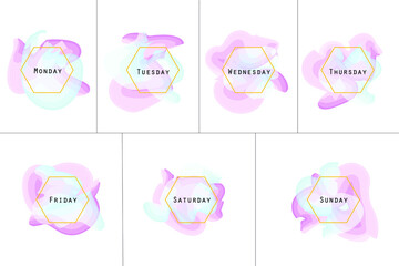 Obraz premium Nail sticker, calendar bookmark, notebook bookmark. Days of the week