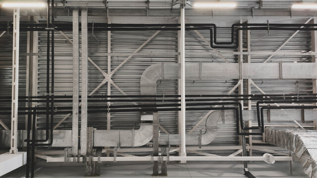 Cable tray andpipes in factory