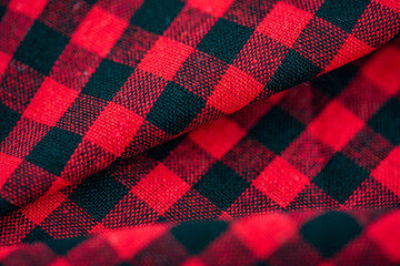 texture of red black checkered fabric pattern background