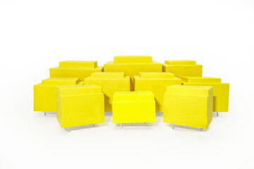 Solid-state relays (SSR) arranged in lines in conceptual way. White background