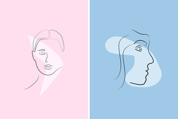 Abstract  hand drawn line drawing minimal woman portrait and body Vector illustration Contemporary portrait