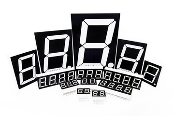LED digital indicators arranged in lines by sizes on white background