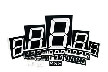 Group of Digital LED indicators arranged conceptually by size. White background