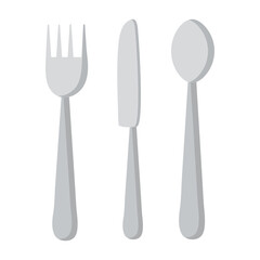 Cutlery in the form of a fork, knife and spoon for use in web design or menus