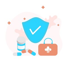 Health care of flat vector illustration. Medical services, medical consultation support, health insurance. Doctor, physician, therapist for medical web icons, UI, mobile application, posters, banners.