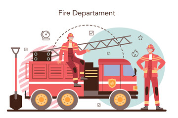 Firefighter concept. Professional fire brigade fighting with flame.
