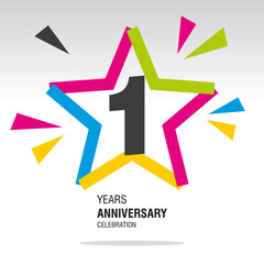 1 Year Anniversary in star colorful modern logo icon banner white background