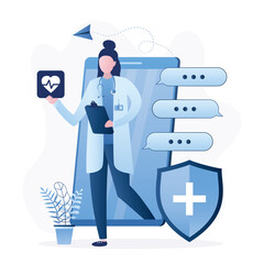 Consultation with specialist on mobile phone. Doctor conducts online consultations in chat