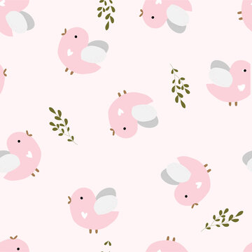 seamless pattern with birds. cute baby print for design of fabric, textile, tablecloth, bedding