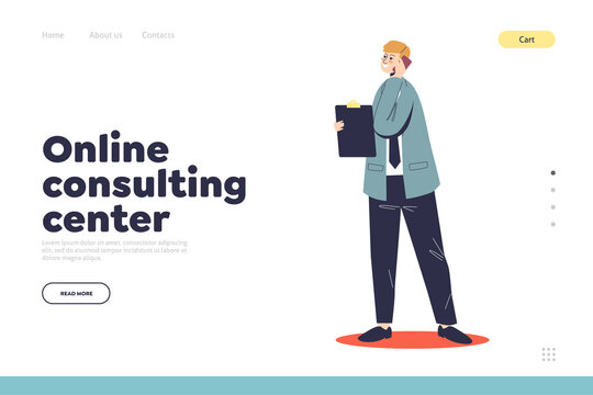 Online consulting center concept of landing page with serive worker talk on smartphone with client
