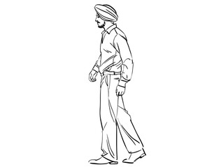 Islamic Man in turban walking side illustration drawing storyboard