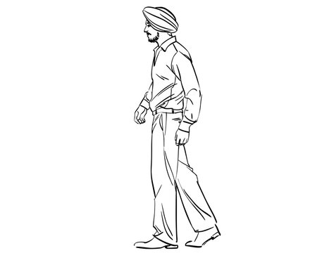 Islamic Man In Turban Walking Side Illustration Drawing Storyboard