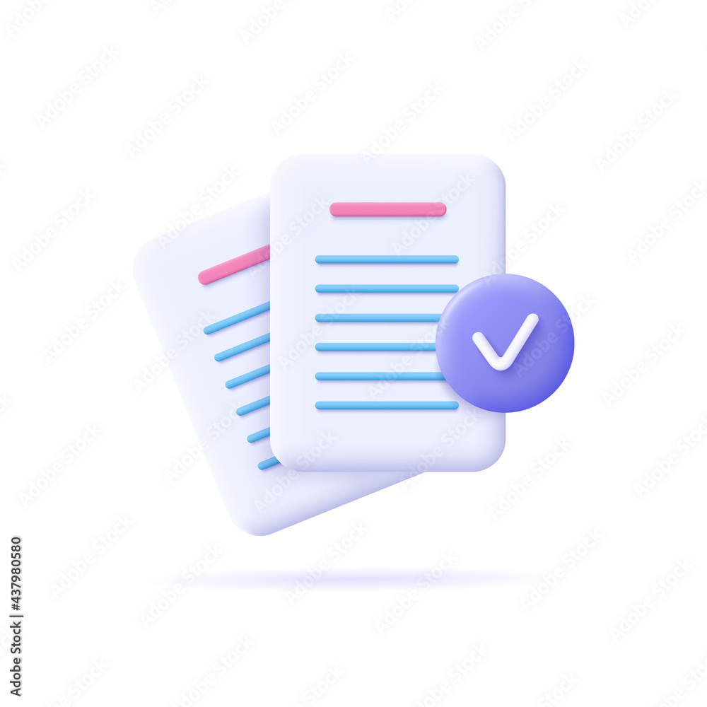 Fototapete documents icon. stack of paper sheets. confirmed or approved document. business icon. 3d vector illu